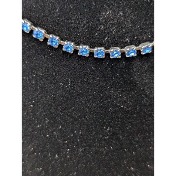 Blue Gemstone Necklace – 15" Linked Chain, Prong-Set Stones - Picture 3 of 5